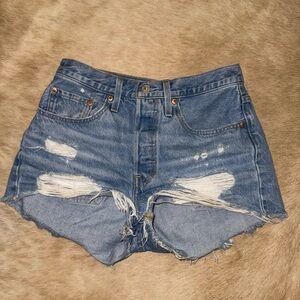Levi's 501 Blue Distressed Jean Shorts